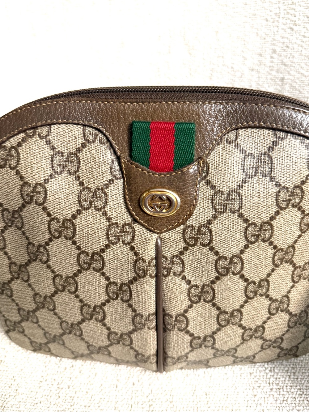 Authentic Gucci brown monogram supreme canvas crossbody bag red green accents GG - Picture 15 of 16